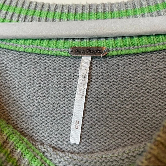 FREE PEOPLE Street Fair Lime Grey Oversized Tunic Sweater - Picture 6 of 10